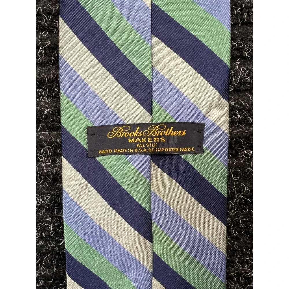 Brooks Brothers Makers Blue Green Striped Necktie All Silk‎ Men's Tie